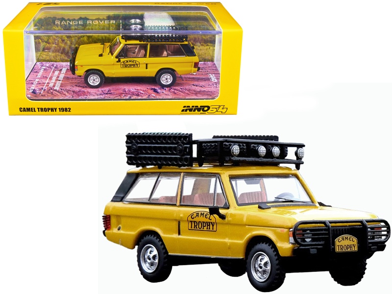 Land Rover Range Rover Classic "Camel Trophy 1982" Yellow With Roof Rack Tool Box And 4 Oil Container Accessories 1/64 Diecast Model Car By Inno Models
