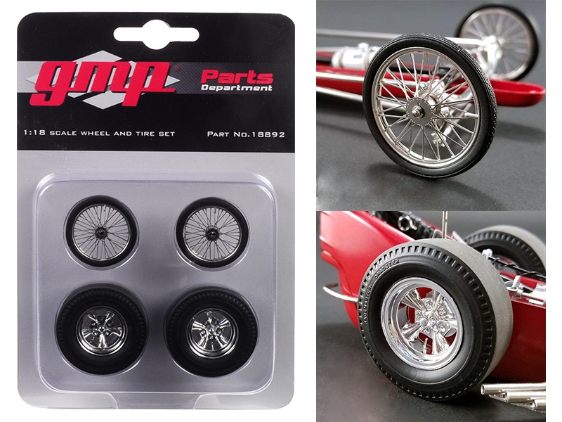 Wheels And Tires Set Of 4 Pieces From "Tommy Ivo’S Barnstormer" Vintage Dragster 1/18 Model By Gmp