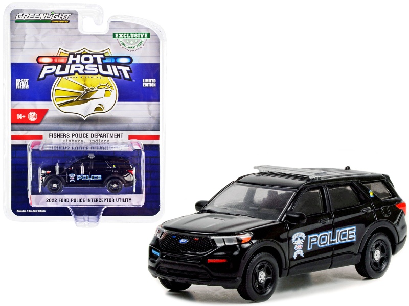 2022 Ford Police Interceptor Utility Black "Fishers Police Department Indiana" "Hobby Exclusive" 1/64 Diecast Model Car By Greenlight