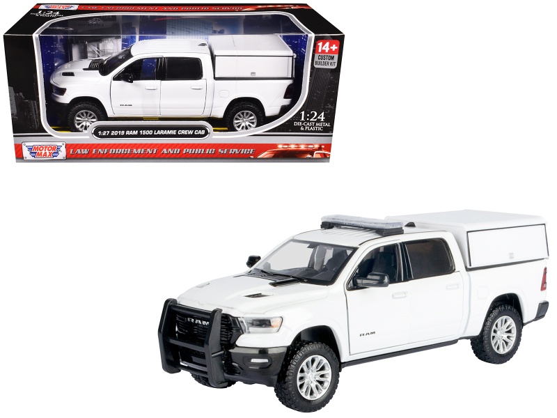 2019 Ram 1500 Laramie Crew Cab Pickup Truck With Truck Bed Camper White "Custom Builder's Kit" Series 1/24-1/27 Diecast Model Car By Motormax