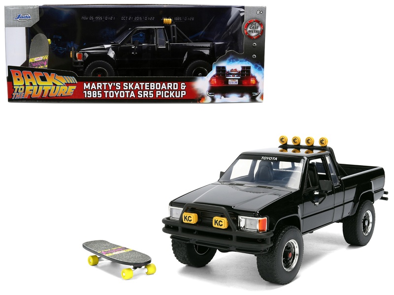 1985 Toyota Sr5 Pickup Truck Black With Marty's Skateboard "Back To The Future" (1985) Movie "Hollywood Rides" Series 1/24 Diecast Model Car By Jada