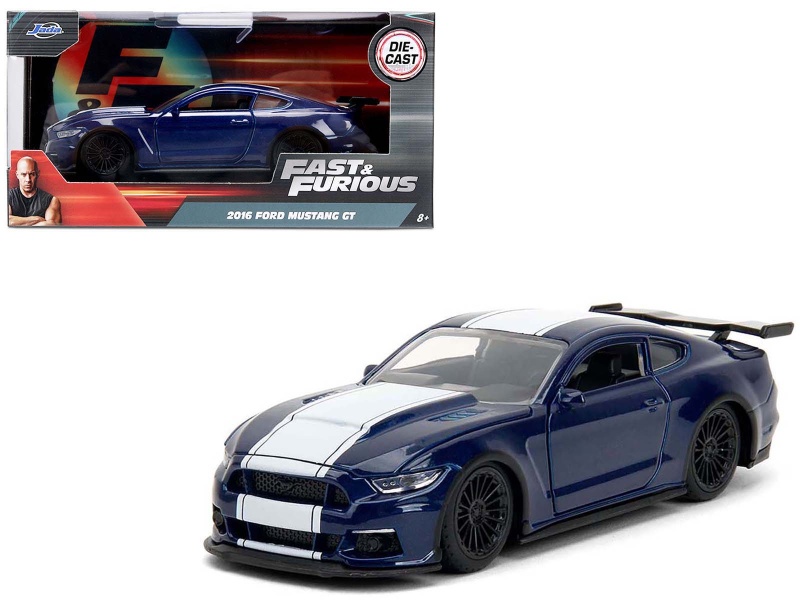 2016 Ford Mustang Gt Dark Blue Metallic With White Stripe "F9" (2021) Movie "Fast & Furious" Series 1/32 Diecast Model Car By Jada