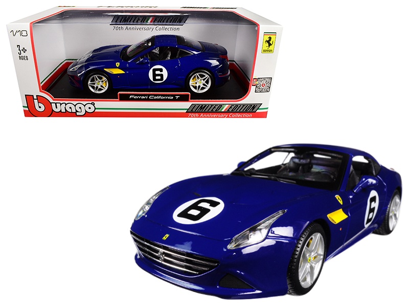 Ferrari California T Blue "Sunoco" #6 70Th Anniversary 1/18 Diecast Model Car By Bburago