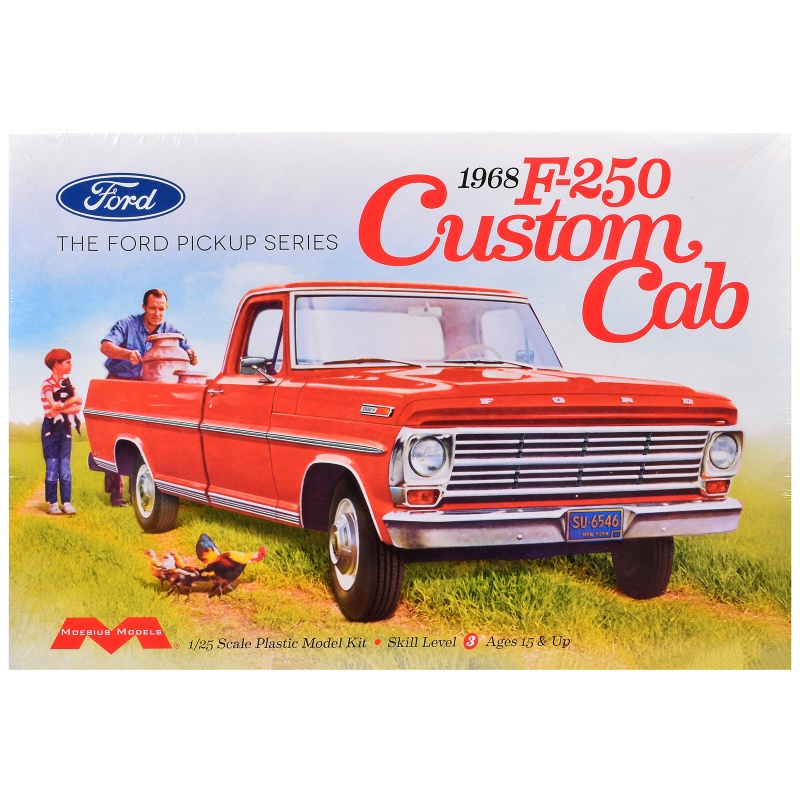 Skill 3 Model Kit 1968 Ford F-250 Custom Cab Pickup Truck 1/25 Scale Model By Moebius
