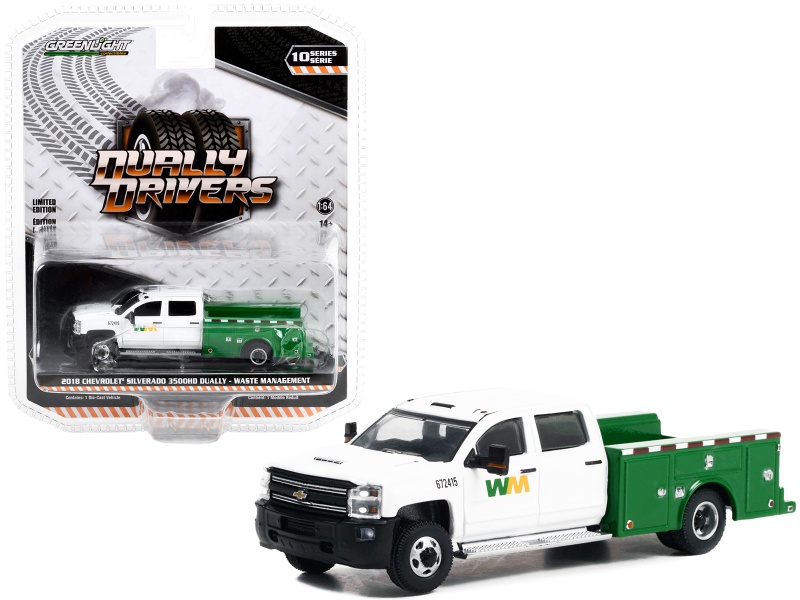 2018 Chevrolet Silverado 3500Hd Dually Service Truck White And Green "Waste Management" "Dually Drivers" Series 10 1/64 Diecast Model Car By Greenlight