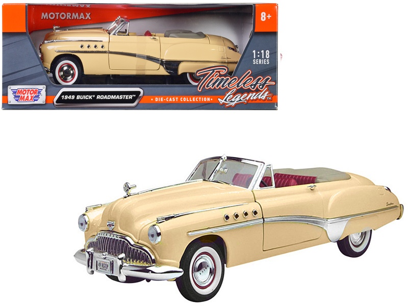 1949 Buick Roadmaster Cream With Red Interior 1/18 Diecast Model Car By Motormax