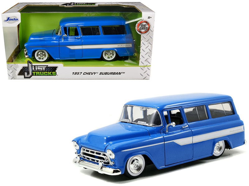 1957 Chevrolet Suburban Blue With White Stripes "Just Trucks" 1/24 Diecast Model Car By Jada