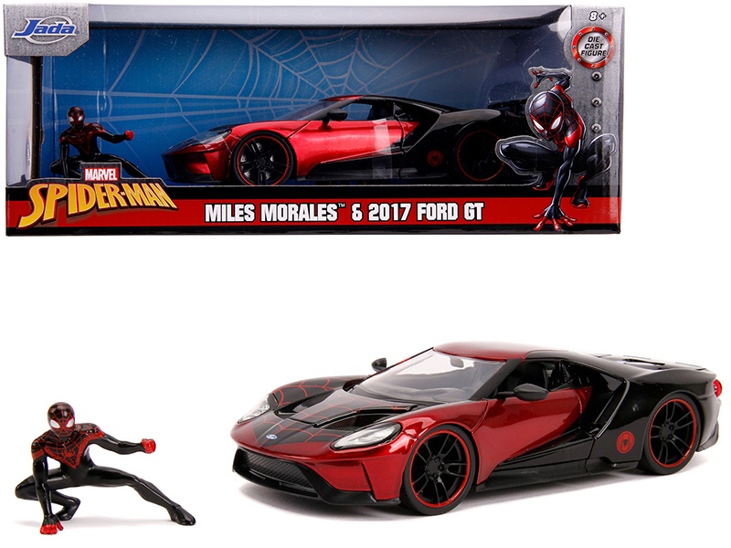 2017 Ford Gt With Miles Morales Diecast Figurine "Spider Man" "Marvel" Series 1/24 Diecast Model Car By Jada