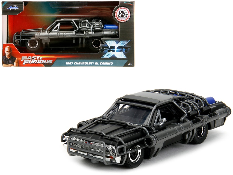 1967 Chevrolet El Camino with Cannons Matt Black Fast X Diecast Model Car