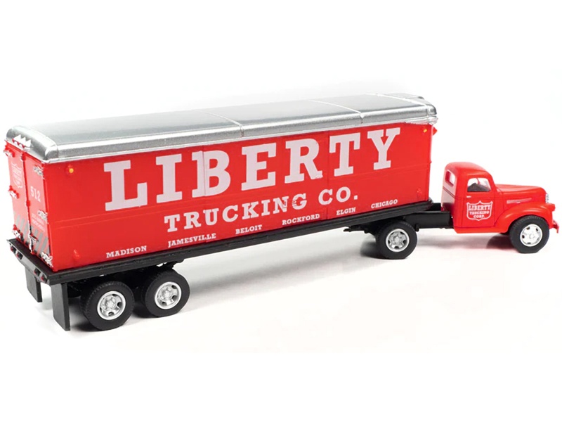 1941-1946 Chevrolet Truck And Trailer Set "Liberty Trucking Co." Red 1/87 (Ho) Scale Model By Classic Metal Works