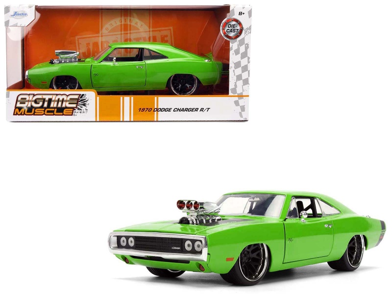 1970 Dodge Charger R/T Bright Green With Black Tail Stripe "Bigtime Muscle" Series 1/24 Diecast Model Car By Jada