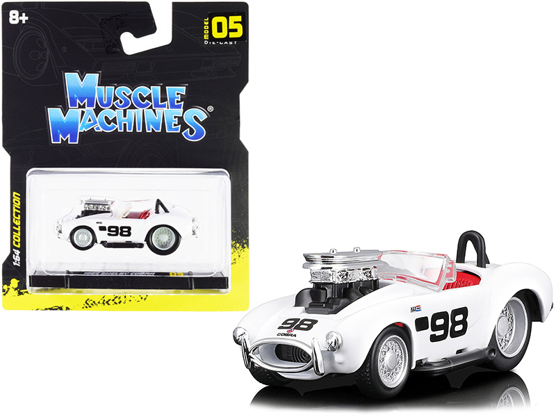 1964 Shelby Cobra #98 White With Red Interior 1/64 Diecast Model Car By Muscle Machines
