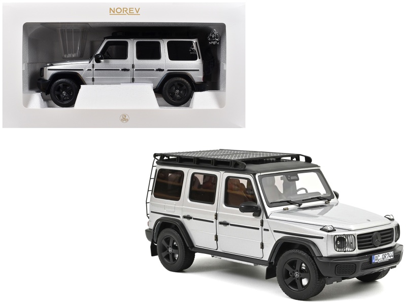2024 Mercedes-Benz G-Class Professional Iridium Silver Metallic With Black Top And Roof Rack 1/18 Diecast Model Car By Norev