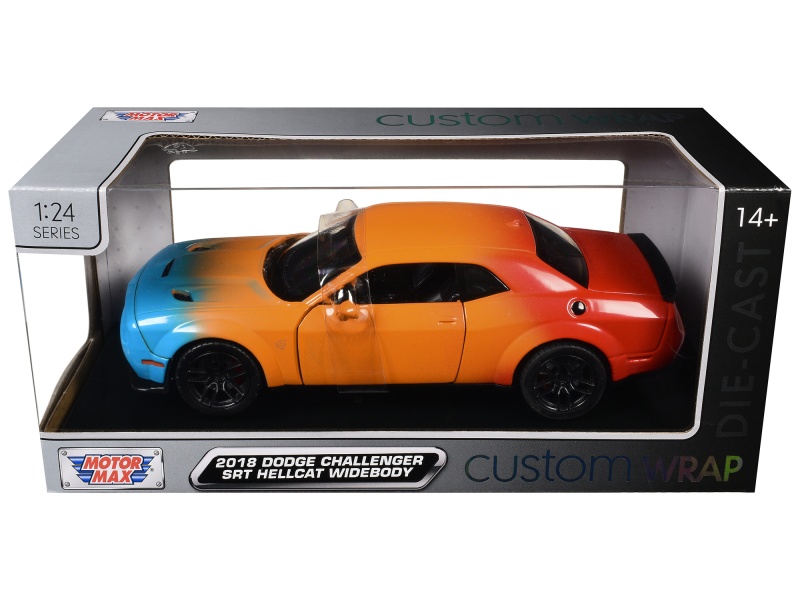 2018 Dodge Challenger Srt Hellcat Widebody Blue Orange And Red Gradient "Custom Wrap" Series 1/24 Diecast Model Car By Motormax