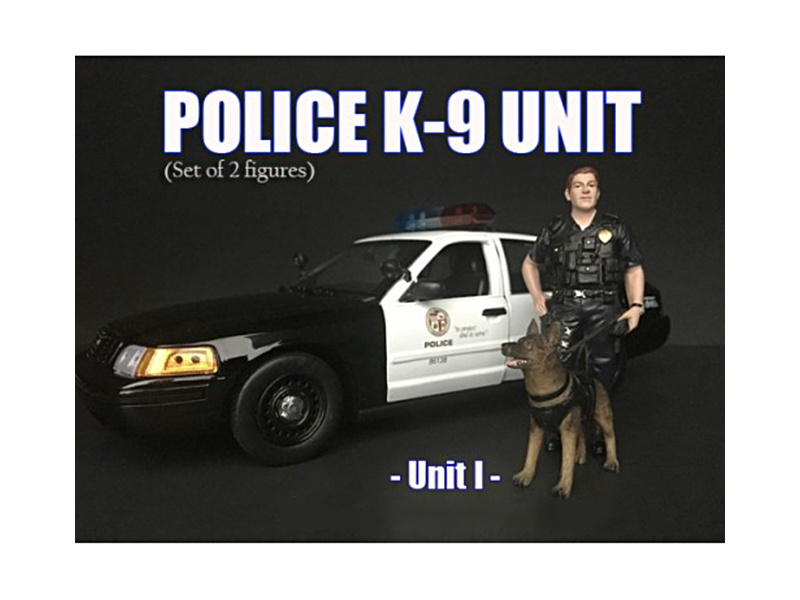 Police Officer Figure With K9 Dog Unit I For 1/24 Scale Models By American Diorama