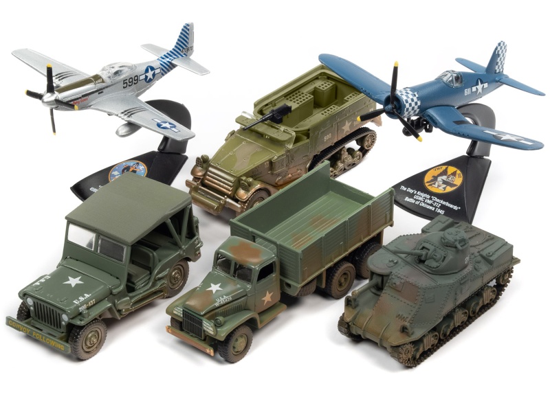 "Pacific Theater Warriors" Military 2022 Set B Of 6 Pieces Release 1 1/64 -1/144 Diecast Model Cars By Johnny Lightning