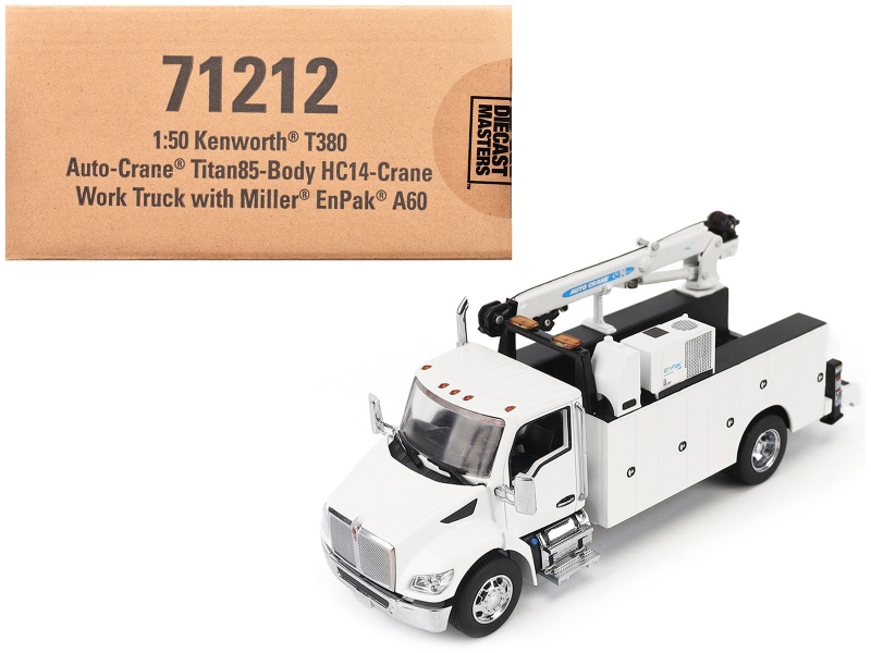 Kenworth T380 Auto-Crane Titan 85-Body Hc14-Crane Work Truck With Miller Enpak White "Transport Series" 1/50 Diecast Model By Diecast Masters