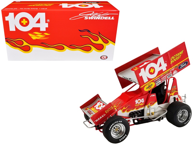 Winged Sprint Car #104+ Jeff Swindell "Octane Boost" Red With Graphics "National Sprint Car Hall Of Fame" 1/18 Diecast Model Car By Acme