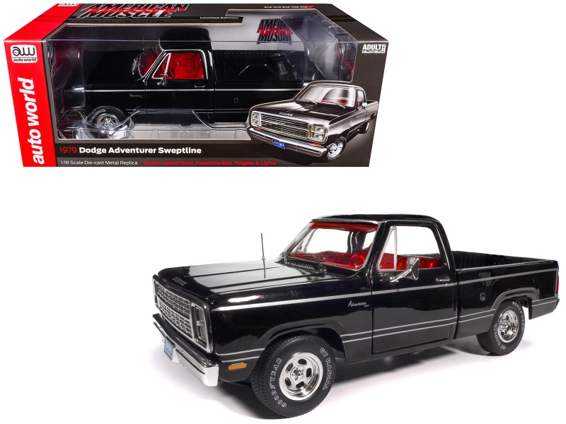 1979 Dodge Adventurer Sweptline Pickup Truck Black With Red Interior "American Muscle" Series 1/18 Diecast Model Car By Auto World