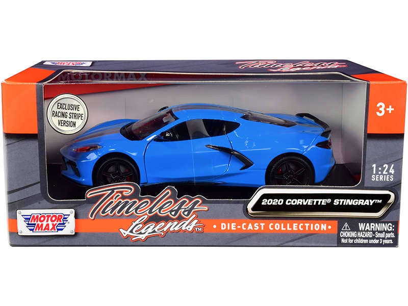 2020 Chevrolet Corvette C8 Stingray Blue with Silver Racing Stripes 'Timeless Legends' 1/24 Diecast Model Car by Motormax