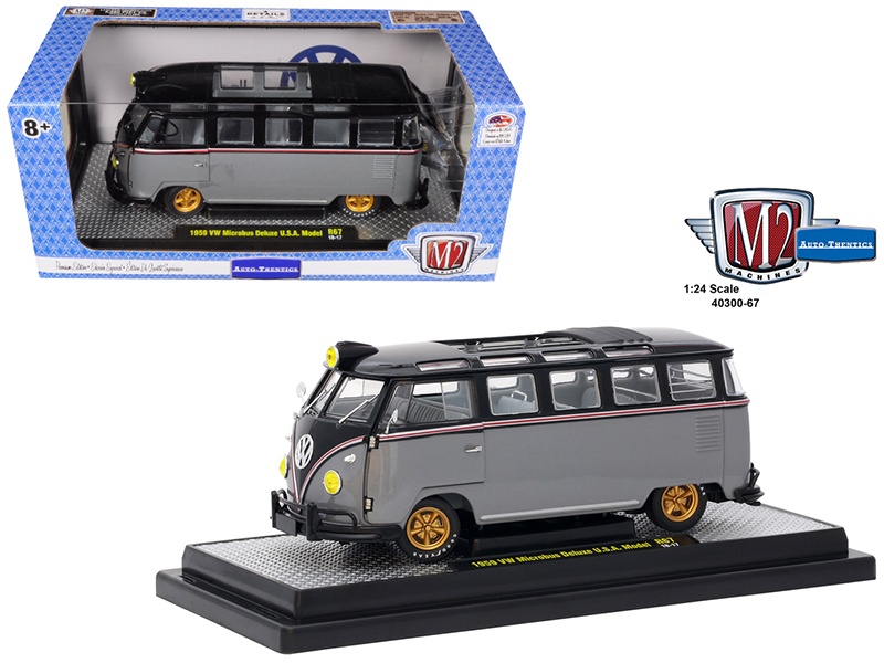 1959 Volkswagen Microbus Deluxe U.S.A. Model Gray Metallic With Gloss Black Top Limited Edition To 5,800 Pieces Worldwide 1/24 Diecast Model By M2 Machines