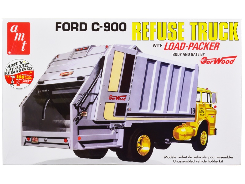 Skill 3 Model Kit Ford C-900 Garwood Refuse Garbage Truck With Load-Packer 1/25 Scale Model By Amt