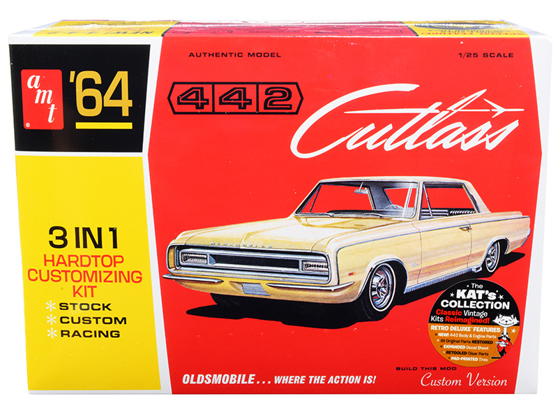 Skill 2 Model Kit 1964 Oldsmobile Cutlass 442 Hardtop 3-In-1 Kit 1/25 Scale Model By Amt