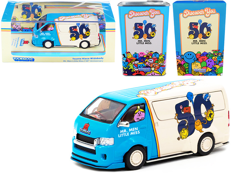 Toyota Hiace Widebody Van "Mr. Men Little Miss 50Th Anniversary" (1971-2021) With Metal Oil Can 1/64 Diecast Model Car By Tarmac Works