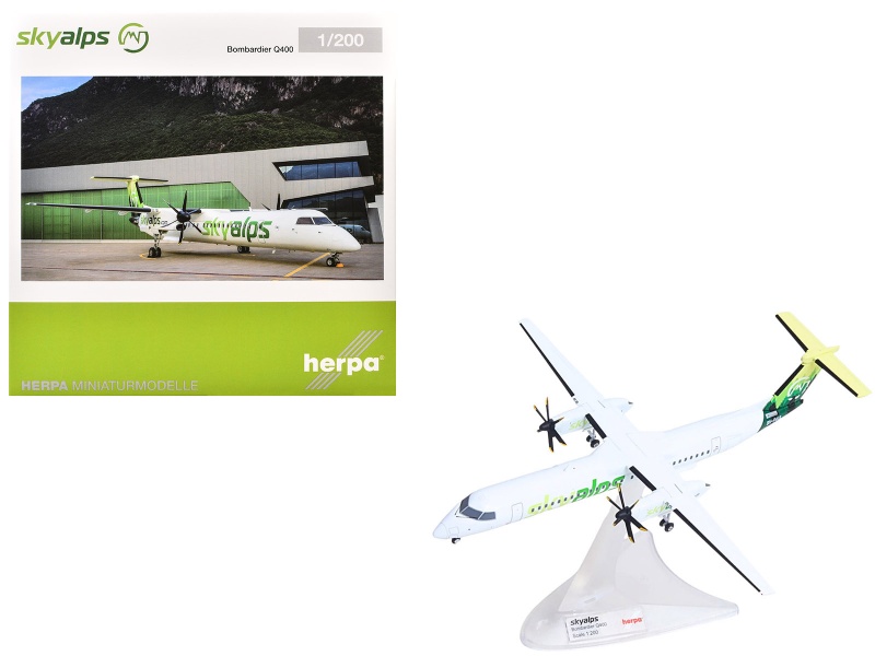 Bombardier Q400 Commercial Aircraft "Sky Alps" (9H-Paul) White With Green Tail Graphics 1/200 Diecast Model By Herpa