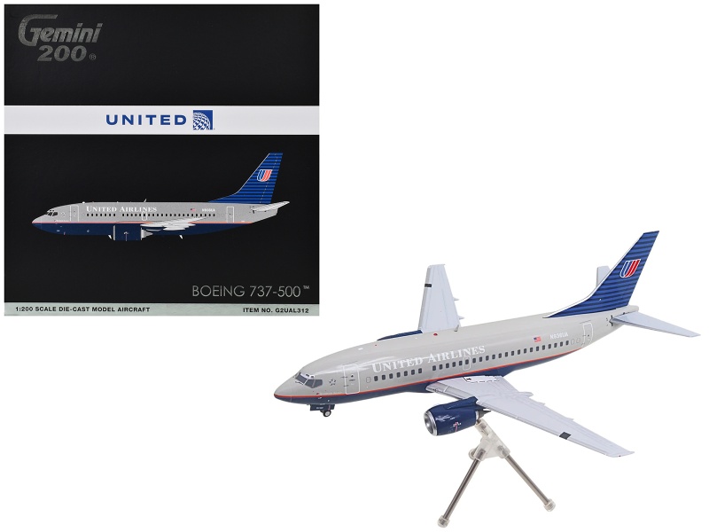 Boeing 737-500 Commercial Aircraft "United Airlines - Classic 737 Series" (N936ua) Gray With Blue Tail "Gemini 200" Series 1/200 Diecast Model Airplane By Geminijets