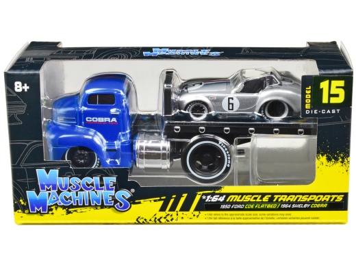 1950 Ford Coe Flatbed Truck & 1964 Shelby Cobra Diecast Models by Muscle Machines