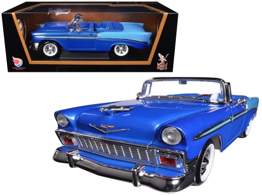 1956 Chevrolet Bel Air Convertible Dark Blue Metallic And Light Blue 1/18 Diecast Model Car By Road Signature