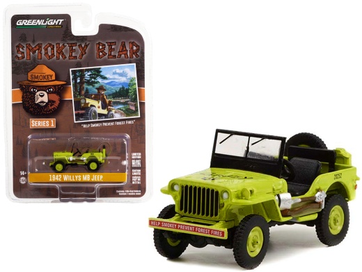 1942 Willys Mb Jeep Bright Green Smokey Bear Diecast Model Car
