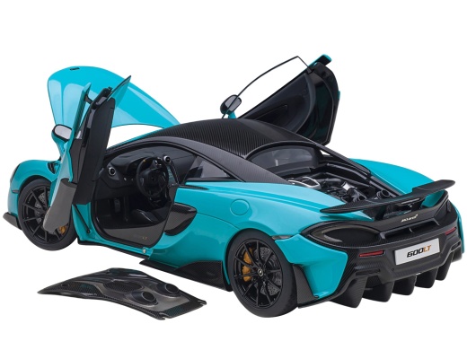 McLaren 600LT Fistral Blue and Carbon 1/18 Model Car by Autoart