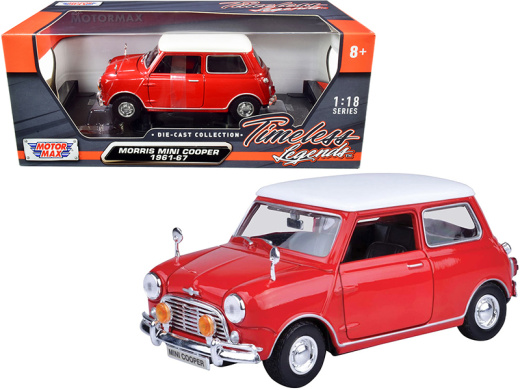 1961-1967 Morris Mini Cooper Red With White Top "Timeless Legends" 1/18 Diecast Model Car By Motormax