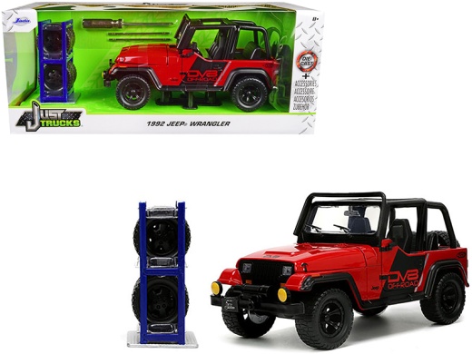 1992 Jeep Wrangler DV8 Off-Road Red with Matt Black Stripes Diecast Model Car by Jada