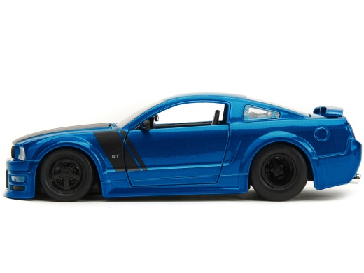 2006 Ford Mustang GT Blue Metallic with Matt Black Hood and Stripes Diecast Model Car - Bigtime Muscle Series
