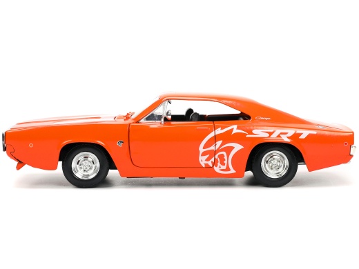 1968 Dodge Charger R/T SRT Orange with White Stripes Diecast Model Car by Jada