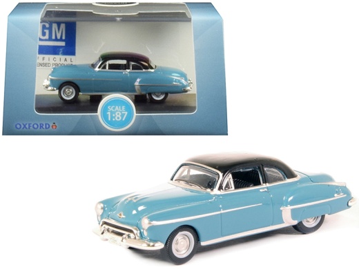 1950 Oldsmobile Rocket 88 Coupe Crest Blue With Black Top 1/87 (HO) Scale Diecast Model Car By Oxford Diecast