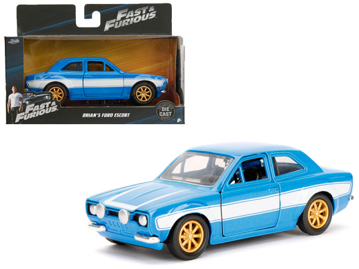 Brian's Ford Escort Light Blue With White Stripes "Fast & Furious" Movie 1/32 Diecast Model Car By Jada