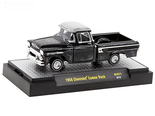 1958 Chevrolet Cameo Pickup Truck Black Metallic Lowriders Diecast Model