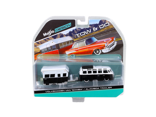 Volkswagen Van 'Samba' With Alameda Trailer Black/White Tow & Go 1/64 Diecast Model By Maisto