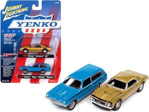 1967 Chevrolet Camaro SS and 1972 Chevrolet Vega Stinger Wagon 1/64 Diecast Model Cars by Johnny Lightning