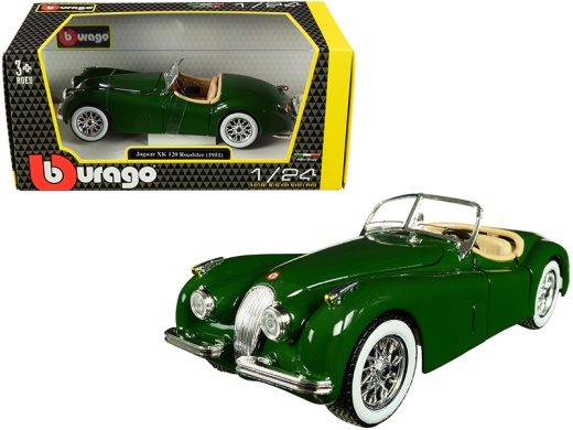 1951 Jaguar XK 120 Roadster Green 1/24 Diecast Model Car By Bburago