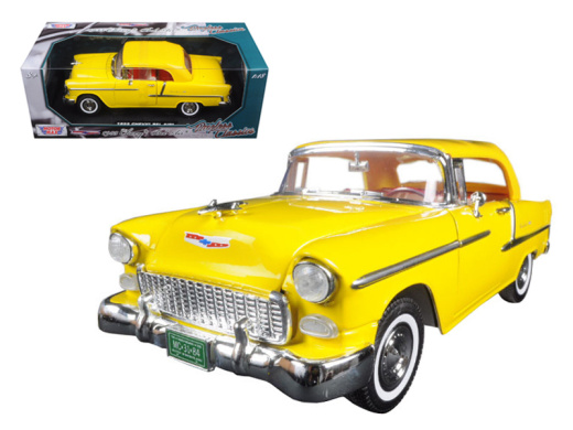 1955 Chevrolet Bel Air Convertible Soft Top Yellow 'Timeless Classics' 1/18 Diecast Model Car by Motormax