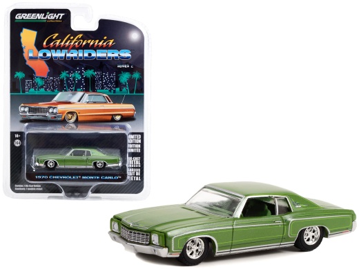 1970 Chevrolet Monte Carlo Green Metallic with Green Interior 'California Lowriders' Series 2 1/64 Diecast Model Car