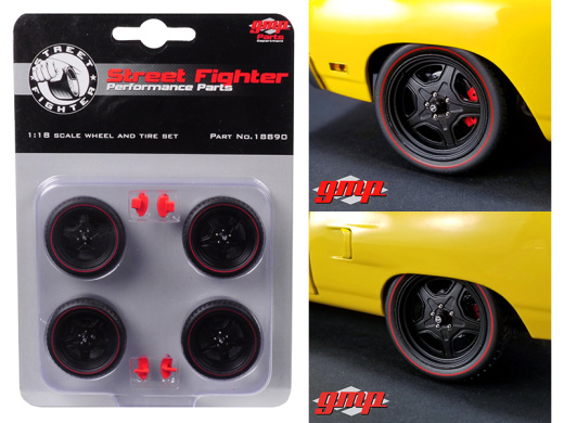 5-Spoke Wheel And Tire Set Of 4 From 1970 Plymouth Road Runner Street Fighter 6-Pack Attack 1/18 By GMP