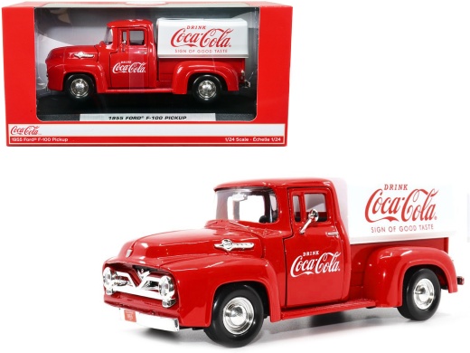 1955 Ford F-100 Pickup Truck Red With White Canopy Diecast Model Car