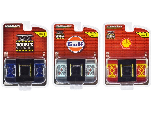 GreenLight Automotive Double Scissor Lifts 1/64 Diecast Models - Set of 3 Pieces Series 1