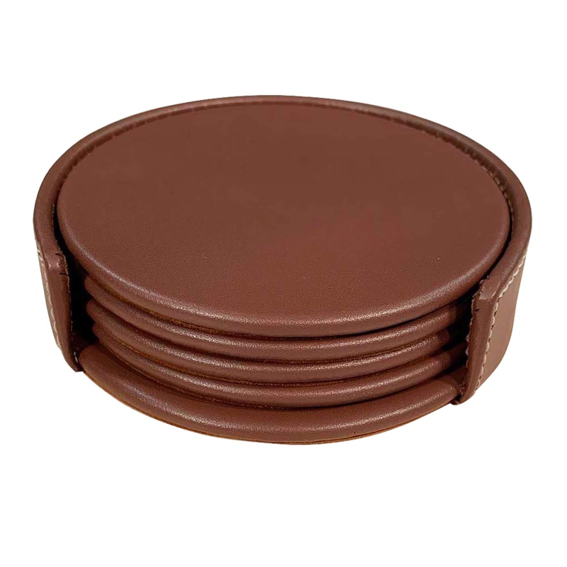 Rustic Brown Leather Coaster Set